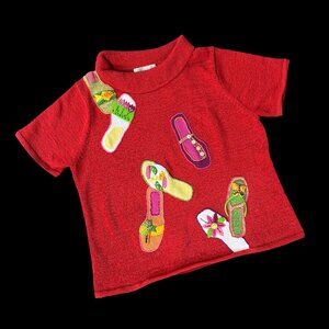 Vintage Short Sleeve Sweater Susan Bristol XL Flip Flop Beaded 2002 Mock Neck